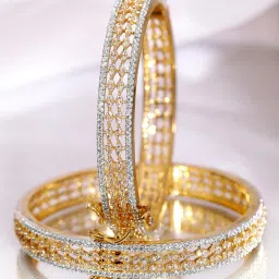 Rubans Gold Cubic Zirconia Studded Designer Classic Bangle - Set of 2 image 3