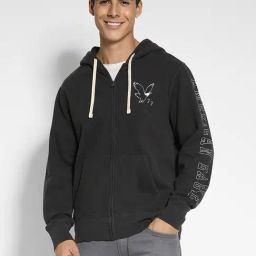 American Eagle Black Regular Fit Printed Hooded Sweatshirt-picture-1