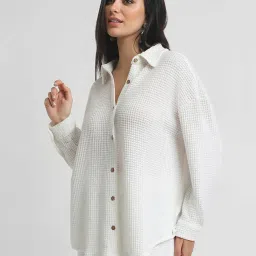 Forever 21 White Self Design Shirt image 3