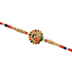 Aapno Rajasthan Multicolor Gemstone Peacock Rakhi image 3