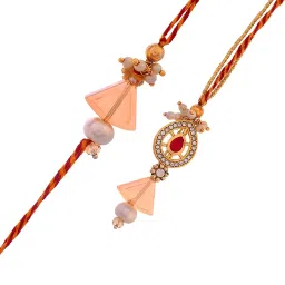 Aapno Rajasthan Beautiful Red Bead work Bhaiya Bhabhi Rakhi Set image 3