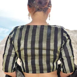 Chidiyaa Black Gold Handwoven Linen Zari Blouse image 3