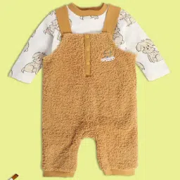 MINIKLUB Kids White & Brown Printed Full Sleeves T-Shirt with Dungaree-picture-14