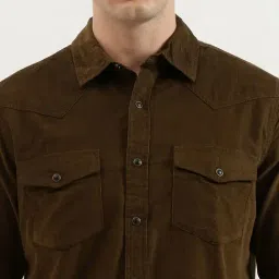 United Colors of Benetton Brown Cotton Regular Fit Texture Shirt image 4
