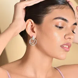 ToniQ Silver Partywear CZ Drop Earrings for Women image 3