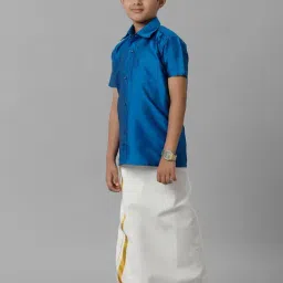 Ramraj Boys Blue Cream Shirt & Dhoti Set image 3