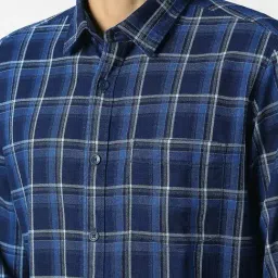 Van Heusen Blue Cotton Slim Fit Checks Shirt image 4