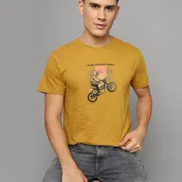 Louis Philippe Yellow Cotton Slim Fit Printed T-Shirt-picture-20