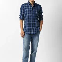 Van Heusen Blue Cotton Slim Fit Checks Shirt image 5