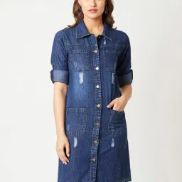 Miss Chase Blue Relaxed Fit Denim Jacket-image-49