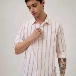 Spykar Dusty Pink Cotton Slim Fit Striped Shirt-image-41