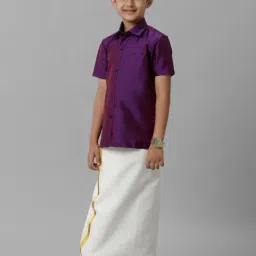 Ramraj Boys Violet Cream Shirt & Dhoti Set image 3