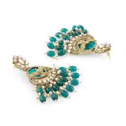 Zaveri Pearls Peacock Green Stones Beads Kundan Eagle Design Ethnic Dangle Earring image 5
