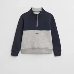 Gant Boys Light Grey Melange Regular Fit Blocked Sweatshirt-image-95