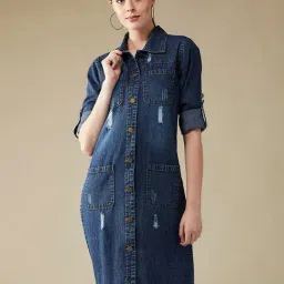 Miss Chase Blue Relaxed Fit Denim Jacket-image-51