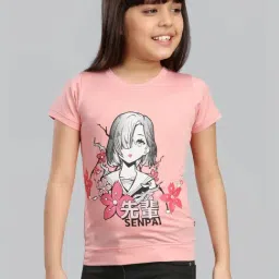 3PIN Girls Pink Cotton Printed T-Shirts-image-50