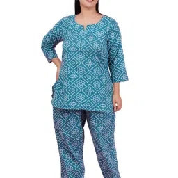 LASTINCH Blue & White Printed Tunic With Pyjamas-picture-10