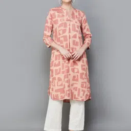 Melange by Lifestyle Peach Rayon Printed Kurta-picture-15