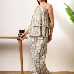 YOUR FASHION STORY Printed Sleeveless Top With Trouser Co-Ords image 2