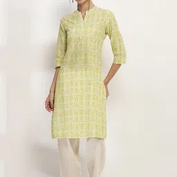 Rangriti Floral Printed Mandarin Collar Cotton Straight Kurta-image-61