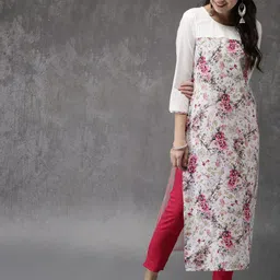 Anouk Women White Floral Print Straight Kurta-image-76