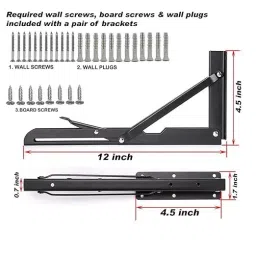 GENERIC Folding Brackets 304.8 mm (12 Inch) Mild Steel Black image 3