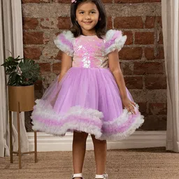Ministitch Frill Detailed Short Sleeves & Sequin Bodice Embellished Fit & Flare Dress - Purple-picture-27