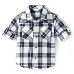 INFINITY Cotton Woven Full Sleeves Indigo Checked Shirt - Navy Blue & Green-picture-24