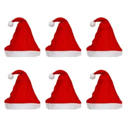 eCraftIndia Red & White 6 Pieces Merry Christmas Hats Festive Decor image 1