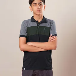 Technosport Knit Half Sleeves Colour Blocked Breathable & Quick Dry Sports Polo Tee - Black-picture-20