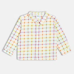MINI KLUB Cotton Knit Full Sleeves Gingham Checked Shirt - White-image-94