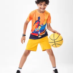 Pine Active Half Sleeves High Stretch T-Shirt Ball Print - Orange image 2