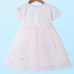 Babyhug Woven Short Sleeves Net Sequin Embroidered Ethnic Dress - White image 2