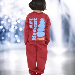Kids Cave Full Sleeves Art Moment Text Printed Coordinating Sweatshirt & Track Pants Set - Maroon image 3