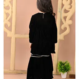 Superminis Velvet Full Sleeves Gota Lace Embellished Kurta Sharara Set - Black image 3