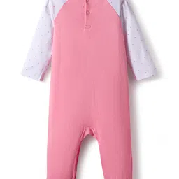 Babyhug 100% Cotton Interlock Knit Full Raglan Sleeves Romper with Teddy Print - Pink image 2
