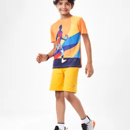 Pine Active Half Sleeves High Stretch T-Shirt Ball Print - Orange image 3