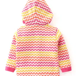 Babyhug Knitted Full Sleeves Hooded Sweater Set With Chevron Design - Yellow & Pink image 3