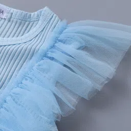 Mark & Mia Sleeveless Butterfly Applique & Frill Detailing Flared Party Frock - Sky Blue image 3