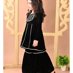 Superminis Velvet Full Sleeves Gota Lace Embellished Kurta Sharara Set - Black image 4