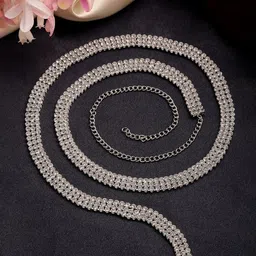 NVR Silver-Plated Cubic Zirconia Studded Waist Chain Saree Accessories-image-78