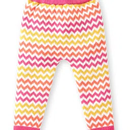 Babyhug Knitted Full Sleeves Hooded Sweater Set With Chevron Design - Yellow & Pink image 4