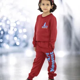Kids Cave Full Sleeves Art Moment Text Printed Coordinating Sweatshirt & Track Pants Set - Maroon image 5