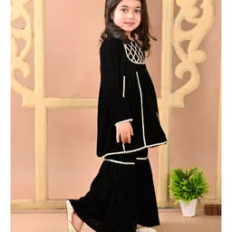 Superminis Velvet Full Sleeves Gota Lace Embellished Kurta Sharara Set - Black image 5