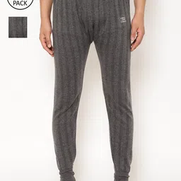 mack jonney VIMAL JONNEY Men Pack Of 2 Charcoal Grey Striped Thermal Bottoms-picture-11
