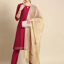 Anouk Ethnic Motifs Printed Keyhole Neck Kurta With Trousers & Dupatta-image-25