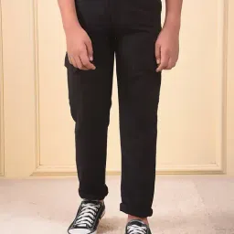 Crimsoune Club Boys Black Cotton Slim Fit Trousers-image-64