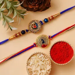 eCraftIndia Set of 2 Peacock Rakhis for Brothers with Sibling Agreement & Roli Chawal Pack image 3