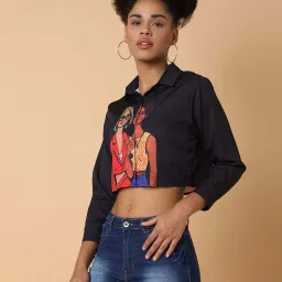 showoffff SHOWOFF Black Printed Cropped Shirt image 3