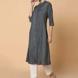 showoffff SHOWOFF Grey Woven Pattern A Line Kurta image 3